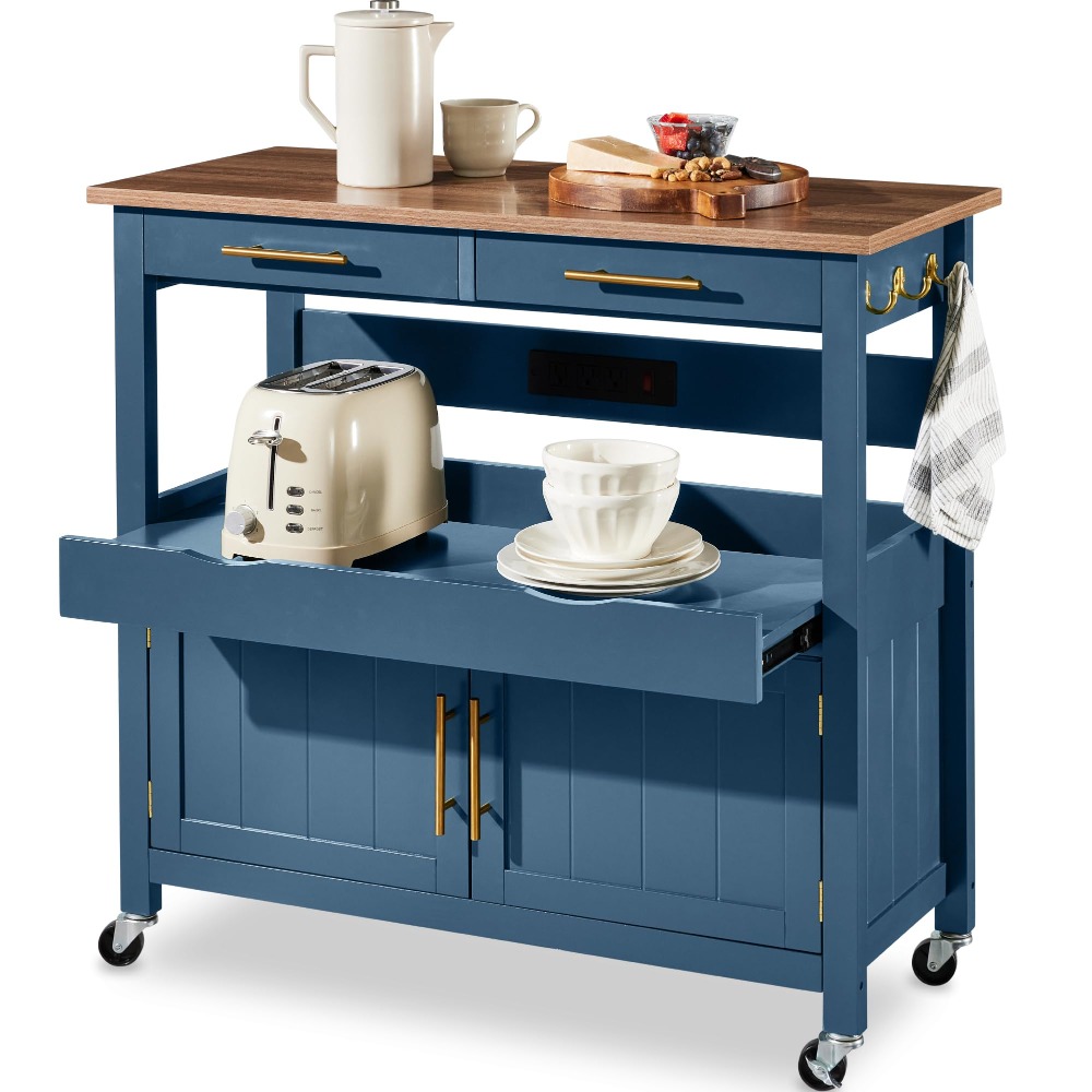 Outdoor Kitchen Power Outlet - 36in Large Rolling Kitchen Island Cart,