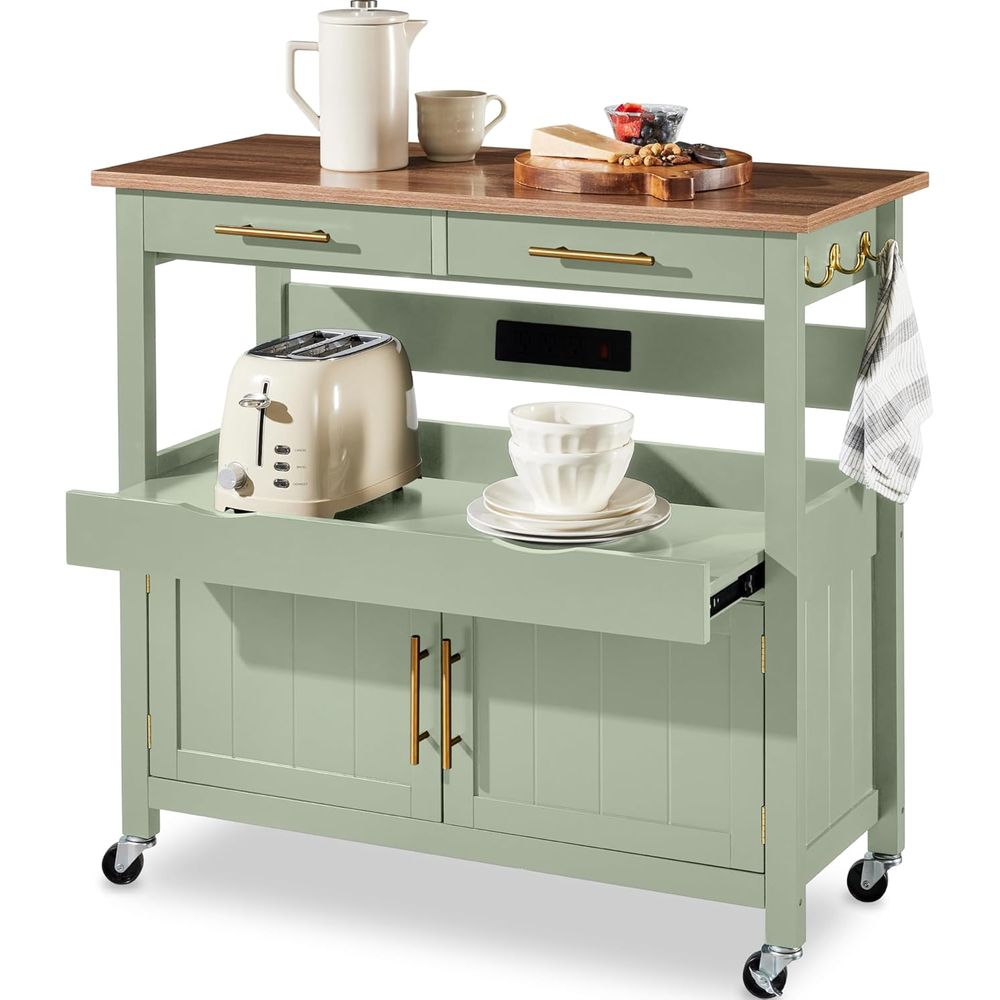 Outdoor Kitchen Power Outlet - 36in LarRolling Kitchen Island Cart, 2-Door