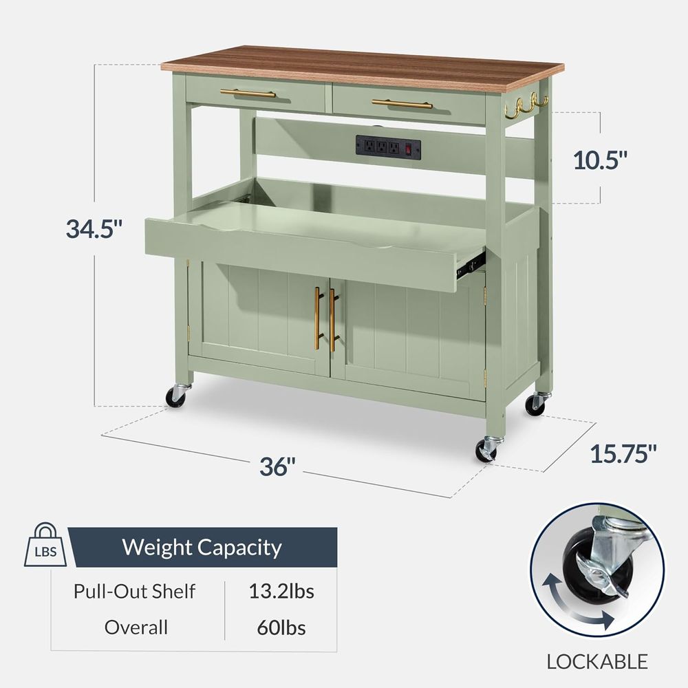 36in LarRolling Kitchen Island - Outdoor Kitchen Power Outlet recension och pris